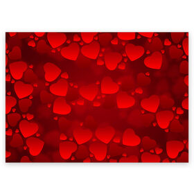 Поздравительная открытка с принтом Красные сердца в Белгороде, 100% бумага | плотность бумаги 280 г/м2, матовая, на обратной стороне линовка и место для марки
 | heart | red | любовь | орнамент | сердце | узор