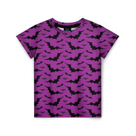 Детская футболка 3D с принтом Стая летучих мышей в Белгороде, 100% гипоаллергенный полиэфир | прямой крой, круглый вырез горловины, длина до линии бедер, чуть спущенное плечо, ткань немного тянется | bat | классно | круто | летучая | мышь | стильно | текстура | фиолетовый | фон | черный
