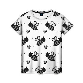 Женская футболка 3D с принтом Рой пчёл в Белгороде, 100% полиэфир ( синтетическое хлопкоподобное полотно) | прямой крой, круглый вырез горловины, длина до линии бедер | белый | бзз | жало | круто | много | пчела | пчелы | рисунок | рой | стая | текстура | черный