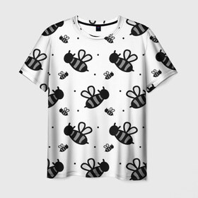 Мужская футболка 3D с принтом Рой пчёл в Белгороде, 100% полиэфир | прямой крой, круглый вырез горловины, длина до линии бедер | Тематика изображения на принте: белый | бзз | жало | круто | много | пчела | пчелы | рисунок | рой | стая | текстура | черный