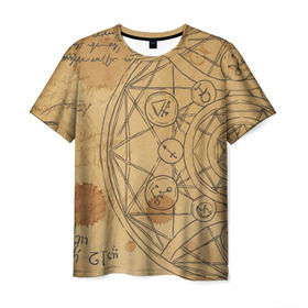 Мужская футболка 3D с принтом Дневник алхимика в Белгороде, 100% полиэфир | прямой крой, круглый вырез горловины, длина до линии бедер | алхимик | алхимия | магия | формулы