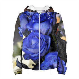 Женская куртка 3D с принтом Синие розы в Белгороде, ткань верха — 100% полиэстер, подклад — флис | прямой крой, подол и капюшон оформлены резинкой с фиксаторами, два кармана без застежек по бокам, один большой потайной карман на груди. Карман на груди застегивается на липучку | Тематика изображения на принте: девушкам | розы | синие | цветы