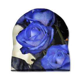 Шапка 3D с принтом Синие розы в Белгороде, 100% полиэстер | универсальный размер, печать по всей поверхности изделия | Тематика изображения на принте: девушкам | розы | синие | цветы