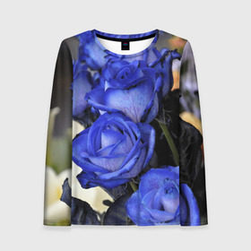 Женский лонгслив 3D с принтом Синие розы в Белгороде, 100% полиэстер | длинные рукава, круглый вырез горловины, полуприлегающий силуэт | девушкам | розы | синие | цветы
