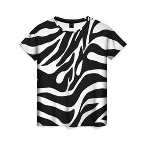 Женская футболка 3D с принтом Зебра в Белгороде, 100% полиэфир ( синтетическое хлопкоподобное полотно) | прямой крой, круглый вырез горловины, длина до линии бедер | животные | зебра | полосы | текстуры | черно белый