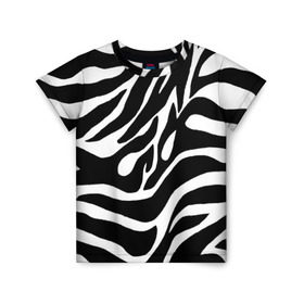 Детская футболка 3D с принтом Зебра в Белгороде, 100% гипоаллергенный полиэфир | прямой крой, круглый вырез горловины, длина до линии бедер, чуть спущенное плечо, ткань немного тянется | животные | зебра | полосы | текстуры | черно белый