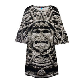 Детское платье 3D с принтом Календарь ацтеков в Белгороде, 100% полиэстер | прямой силуэт, чуть расширенный к низу. Круглая горловина, на рукавах — воланы | ацтеки | древняя цивилизация | индейцы | майя | южная америка