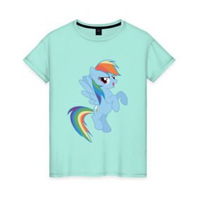 Женская футболка хлопок с принтом rainbow dash в Белгороде, 100% хлопок | прямой крой, круглый вырез горловины, длина до линии бедер, слегка спущенное плечо | cute | my little pony | pony | rainbow dash