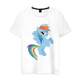 Мужская футболка хлопок с принтом rainbow dash в Белгороде, 100% хлопок | прямой крой, круглый вырез горловины, длина до линии бедер, слегка спущенное плечо. | Тематика изображения на принте: cute | my little pony | pony | rainbow dash