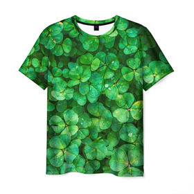 Мужская футболка 3D с принтом клевер в Белгороде, 100% полиэфир | прямой крой, круглый вырез горловины, длина до линии бедер | зелень | ирландия | клевер | лето | листья | солнце | цветы