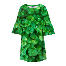 Детское платье 3D с принтом клевер в Белгороде, 100% полиэстер | прямой силуэт, чуть расширенный к низу. Круглая горловина, на рукавах — воланы | Тематика изображения на принте: зелень | ирландия | клевер | лето | листья | солнце | цветы