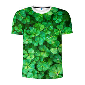 Мужская футболка 3D спортивная с принтом клевер в Белгороде, 100% полиэстер с улучшенными характеристиками | приталенный силуэт, круглая горловина, широкие плечи, сужается к линии бедра | Тематика изображения на принте: зелень | ирландия | клевер | лето | листья | солнце | цветы