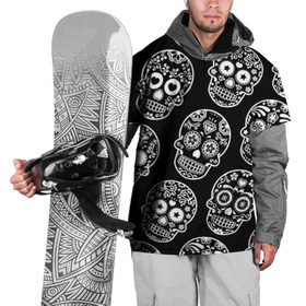 Накидка на куртку 3D с принтом Черепа в Белгороде, 100% полиэстер |  | день мертвых | мексика | паттерн | традиция | узоры | цветы | черно белый