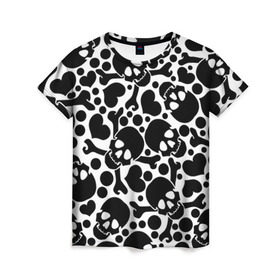 Женская футболка 3D с принтом Черепа в Белгороде, 100% полиэфир ( синтетическое хлопкоподобное полотно) | прямой крой, круглый вырез горловины, длина до линии бедер | день мертвых | мексика | паттерн | традиция | узоры | цветы | черно белый