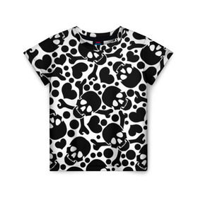 Детская футболка 3D с принтом Черепа в Белгороде, 100% гипоаллергенный полиэфир | прямой крой, круглый вырез горловины, длина до линии бедер, чуть спущенное плечо, ткань немного тянется | день мертвых | мексика | паттерн | традиция | узоры | цветы | черно белый