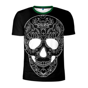 Мужская футболка 3D спортивная с принтом Мексиканский череп в Белгороде, 100% полиэстер с улучшенными характеристиками | приталенный силуэт, круглая горловина, широкие плечи, сужается к линии бедра | день мертвых | мексика | традция | узоры | цветы | черный