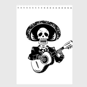 Скетчбук с принтом Мексиканский череп в Белгороде, 100% бумага
 | 48 листов, плотность листов — 100 г/м2, плотность картонной обложки — 250 г/м2. Листы скреплены сверху удобной пружинной спиралью | Тематика изображения на принте: color | day of the dead | dead | death | holiday | mexican skull | mexico | ornament | pattern | гитара | день мертвых | мексика | мексиканский череп | мертвецов | музыка | орнамент | поет | праздник | узоры | цветы