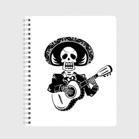 Тетрадь с принтом Мексиканский череп в Белгороде, 100% бумага | 48 листов, плотность листов — 60 г/м2, плотность картонной обложки — 250 г/м2. Листы скреплены сбоку удобной пружинной спиралью. Уголки страниц и обложки скругленные. Цвет линий — светло-серый
 | color | day of the dead | dead | death | holiday | mexican skull | mexico | ornament | pattern | гитара | день мертвых | мексика | мексиканский череп | мертвецов | музыка | орнамент | поет | праздник | узоры | цветы