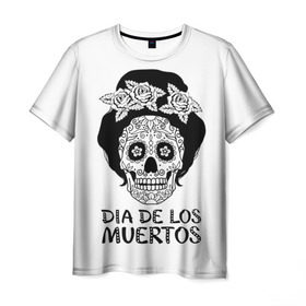 Мужская футболка 3D с принтом День мертвецов в Белгороде, 100% полиэфир | прямой крой, круглый вырез горловины, длина до линии бедер | cobwebs | color | day of the dead | dead | death | eyes | girl | halloween | holiday | makeup | mask | mexican skull | mexico | ornament | pattern | взгляд | девушка | день мертвых | макияж | маска | мексика | мексиканский череп | мертвецов | орнамент | п
