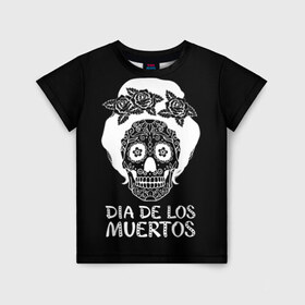 Детская футболка 3D с принтом День мертвецов в Белгороде, 100% гипоаллергенный полиэфир | прямой крой, круглый вырез горловины, длина до линии бедер, чуть спущенное плечо, ткань немного тянется | halloween | mexiэллоуин | день мертвых | мексика | мексиканский череп | мертвецов | о | орнамент | праздник | узоры | хэллоуин | цветы