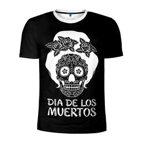 Мужская футболка 3D спортивная с принтом День мертвецов в Белгороде, 100% полиэстер с улучшенными характеристиками | приталенный силуэт, круглая горловина, широкие плечи, сужается к линии бедра | halloween | mexiэллоуин | день мертвых | мексика | мексиканский череп | мертвецов | о | орнамент | праздник | узоры | хэллоуин | цветы