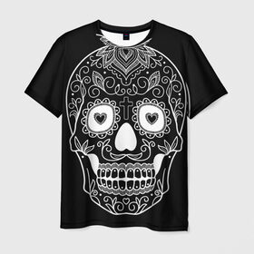 Мужская футболка 3D с принтом Мексиканский череп в Белгороде, 100% полиэфир | прямой крой, круглый вырез горловины, длина до линии бедер | 