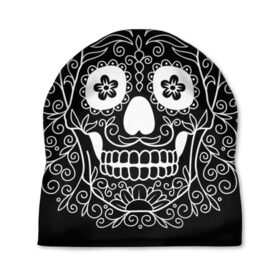 Шапка 3D с принтом Мексиканский череп в Белгороде, 100% полиэстер | универсальный размер, печать по всей поверхности изделия | cobwebs | color | day of the dead | dead | death | eyes | girl | halloween | holiday | makeup | mask | mexican skull | mexico | ornament | pattern | взгляд | девушка | день мертвых | макияж | маска | мексика | мексиканский череп | мертвецов | орнамент | п