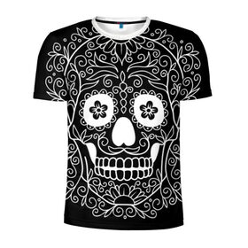 Мужская футболка 3D спортивная с принтом Мексиканский череп в Белгороде, 100% полиэстер с улучшенными характеристиками | приталенный силуэт, круглая горловина, широкие плечи, сужается к линии бедра | cobwebs | color | day of the dead | dead | death | eyes | girl | halloween | holiday | makeup | mask | mexican skull | mexico | ornament | pattern | взгляд | девушка | день мертвых | макияж | маска | мексика | мексиканский череп | мертвецов | орнамент | п