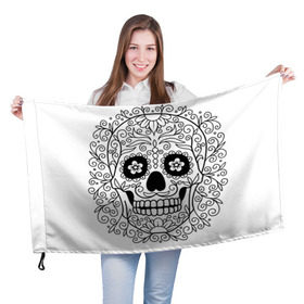 Флаг 3D с принтом Мексиканский череп в Белгороде, 100% полиэстер | плотность ткани — 95 г/м2, размер — 67 х 109 см. Принт наносится с одной стороны | 