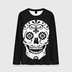 Мужской лонгслив 3D с принтом Мексиканский череп в Белгороде, 100% полиэстер | длинные рукава, круглый вырез горловины, полуприлегающий силуэт | cobwebs | color | day of the dead | dead | death | eyes | girl | halloween | holiday | makeup | mask | mexican skull | mexico | ornament | pattern | взгляд | девушка | день мертвых | макияж | маска | мексика | мексиканский череп | мертвецов | орнамент | п