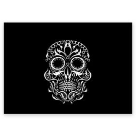 Поздравительная открытка с принтом Мексиканский череп в Белгороде, 100% бумага | плотность бумаги 280 г/м2, матовая, на обратной стороне линовка и место для марки
 | color | dead | death | eyes | girl | halloween | holiday | makeup | mask | mexican skull | mexico | ornament | pattern | взгляд | девушка | день мертвых | макияж | маска | мексика | мексиканский череп | мертвецов | орнамент | паутина | праздник