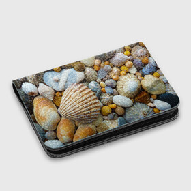 Картхолдер с принтом с принтом Морские ракушки и камни в Белгороде, натуральная матовая кожа | размер 7,3 х 10 см; кардхолдер имеет 4 кармана для карт; | камни | море | морские камни | ракушки