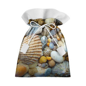 Подарочный 3D мешок с принтом Морские ракушки и камни в Белгороде, 100% полиэстер | Размер: 29*39 см | Тематика изображения на принте: камни | море | морские камни | ракушки