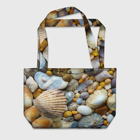 Пляжная сумка 3D с принтом Морские ракушки и камни в Белгороде, 100% полиэстер | застегивается на металлическую кнопку; внутренний карман застегивается на молнию. Стенки укреплены специальным мягким материалом, чтобы защитить содержимое от несильных ударов
 | камни | море | морские камни | ракушки