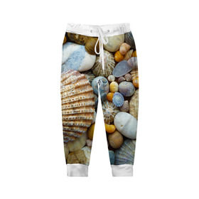Детские брюки 3D с принтом Морские ракушки и камни в Белгороде, 100% полиэстер | манжеты по низу, эластичный пояс регулируется шнурком, по бокам два кармана без застежек, внутренняя часть кармана из мелкой сетки | камни | море | морские камни | ракушки