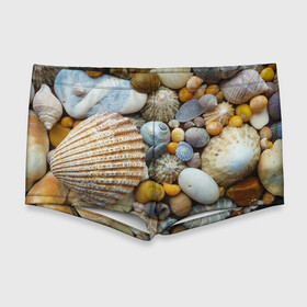 Мужские купальные плавки 3D с принтом Морские ракушки и камни в Белгороде, Полиэстер 85%, Спандекс 15% |  | камни | море | морские камни | ракушки