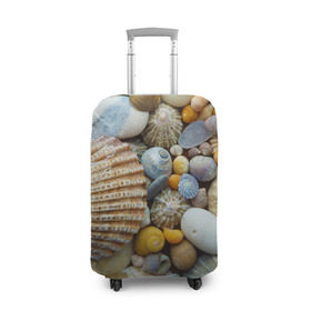 Чехол для чемодана 3D с принтом Морские ракушки и камни в Белгороде, 86% полиэфир, 14% спандекс | двустороннее нанесение принта, прорези для ручек и колес | камни | море | морские камни | ракушки