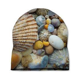 Шапка 3D с принтом Морские ракушки и камни в Белгороде, 100% полиэстер | универсальный размер, печать по всей поверхности изделия | камни | море | морские камни | ракушки