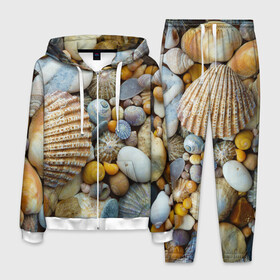 Мужской костюм 3D с принтом Морские ракушки и камни в Белгороде, 100% полиэстер | Манжеты и пояс оформлены тканевой резинкой, двухслойный капюшон со шнурком для регулировки, карманы спереди | камни | море | морские камни | ракушки
