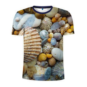 Мужская футболка 3D спортивная с принтом Морские ракушки и камни в Белгороде, 100% полиэстер с улучшенными характеристиками | приталенный силуэт, круглая горловина, широкие плечи, сужается к линии бедра | камни | море | морские камни | ракушки