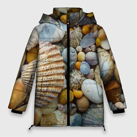Женская зимняя куртка 3D с принтом Морские ракушки и камни в Белгороде, верх — 100% полиэстер; подкладка — 100% полиэстер; утеплитель — 100% полиэстер | длина ниже бедра, силуэт Оверсайз. Есть воротник-стойка, отстегивающийся капюшон и ветрозащитная планка. 

Боковые карманы с листочкой на кнопках и внутренний карман на молнии | камни | море | морские камни | ракушки