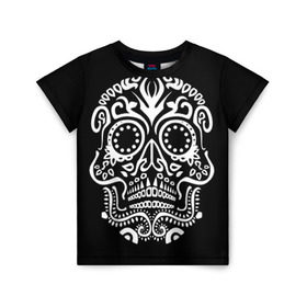 Детская футболка 3D с принтом Мексиканский череп в Белгороде, 100% гипоаллергенный полиэфир | прямой крой, круглый вырез горловины, длина до линии бедер, чуть спущенное плечо, ткань немного тянется | color | dead | death | eyes | girl | halloween | holiday | makeup | mask | mexican skull | mexico | ornament | pattern | взгляд | девушка | день мертвых | макияж | маска | мексика | мексиканский череп | мертвецов | орнамент | паутина | праздник