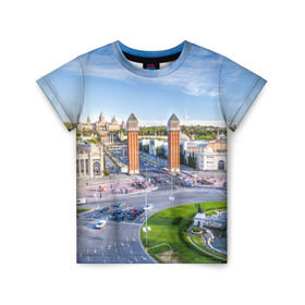 Детская футболка 3D с принтом Барселона в Белгороде, 100% гипоаллергенный полиэфир | прямой крой, круглый вырез горловины, длина до линии бедер, чуть спущенное плечо, ткань немного тянется | barcelona | europe | spain | барселона | европа | ес | испания | каталония | отпуск | туризм