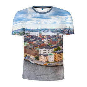 Мужская футболка 3D спортивная с принтом Швеция в Белгороде, 100% полиэстер с улучшенными характеристиками | приталенный силуэт, круглая горловина, широкие плечи, сужается к линии бедра | europe | stockholm | sweden | европа | ес | каникулы | отпуск | стокгольм | туризм | швеция