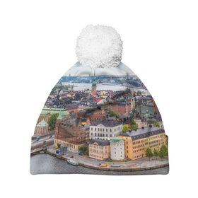 Шапка 3D c помпоном с принтом Швеция в Белгороде, 100% полиэстер | универсальный размер, печать по всей поверхности изделия | europe | stockholm | sweden | европа | ес | каникулы | отпуск | стокгольм | туризм | швеция
