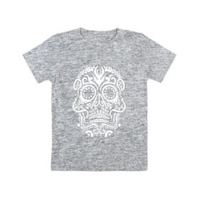 Детская футболка хлопок с принтом Мексиканский череп в Белгороде, 100% хлопок | круглый вырез горловины, полуприлегающий силуэт, длина до линии бедер | mexi | день мертвых | мексика | мексиканский череп | мертвецов | орнамент | праздник | узоры | цветы