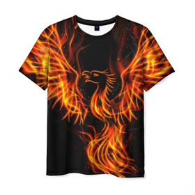 Мужская футболка 3D с принтом Феникс в Белгороде, 100% полиэфир | прямой крой, круглый вырез горловины, длина до линии бедер | огонь | пламя | птица