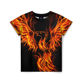 Детская футболка 3D с принтом Феникс в Белгороде, 100% гипоаллергенный полиэфир | прямой крой, круглый вырез горловины, длина до линии бедер, чуть спущенное плечо, ткань немного тянется | Тематика изображения на принте: огонь | пламя | птица