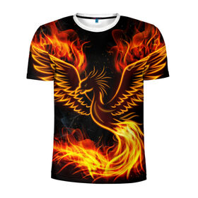 Мужская футболка 3D спортивная с принтом Феникс в Белгороде, 100% полиэстер с улучшенными характеристиками | приталенный силуэт, круглая горловина, широкие плечи, сужается к линии бедра | Тематика изображения на принте: огонь | пламя | птица