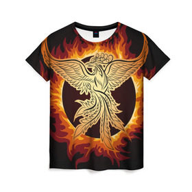 Женская футболка 3D с принтом Феникс в Белгороде, 100% полиэфир ( синтетическое хлопкоподобное полотно) | прямой крой, круглый вырез горловины, длина до линии бедер | огонь | пламя | птица